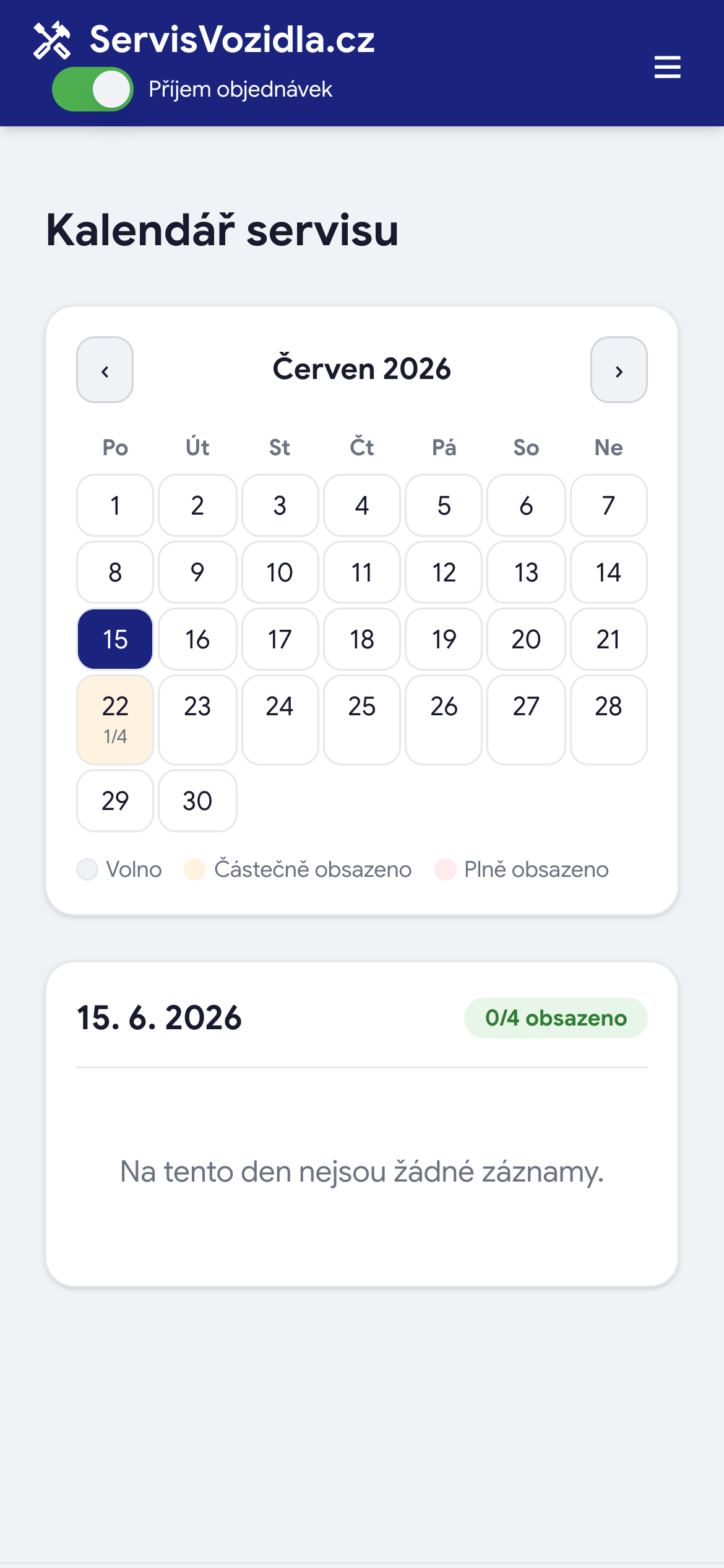 Kalendář servisu na mobilu